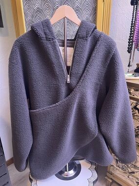 Rilkyu Cozy Charcoal Gray Sherpa Half-Zip Dog Carrier Hoodie